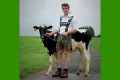 Junger Mann mit Kalb